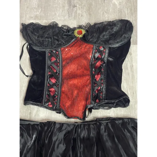 WOMEN'S RED AND BLACK Corset COSTUME WITH Elastic WAIST... SZ M/L...FUN TO WEAR - Image 2