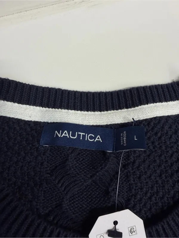 NWT Nautica sweater grandpa fisherman 100% cotton cable knit blue large preppy - Image 10