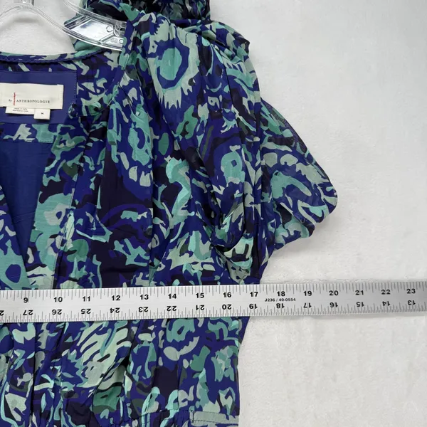 Anthropologie Mini Dress Floral Print Long‎ Sleeve Casual Blue Green M - Image 2