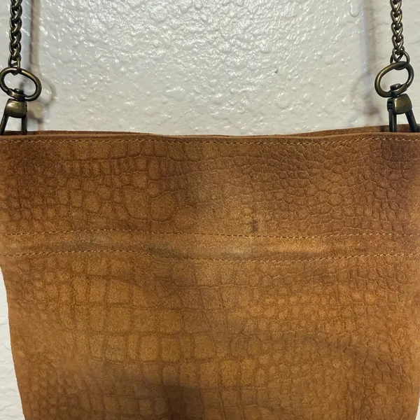 Free People Nicolette 100% Leather Crossbody Tan Croc Embossed Chain Strap - Image 3