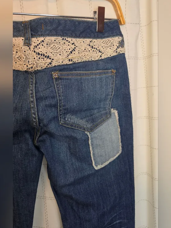 Free People Patchwork Crochet Lace Jeans - Image 5