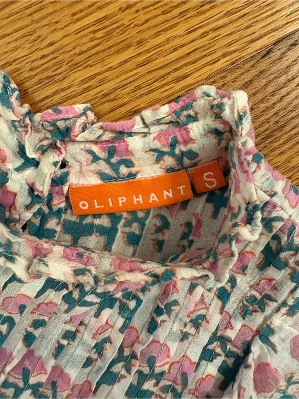 Oliphant Floral Smocked Ruffle Blouse Pink Teal Cottagecore Boho Top | S - Image 2