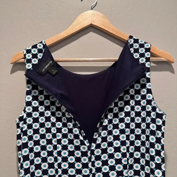 Liz Claiborne Navy Blue‎ Polka Dot Sleeveless Belted Short Dress Sz 4 - Image 7