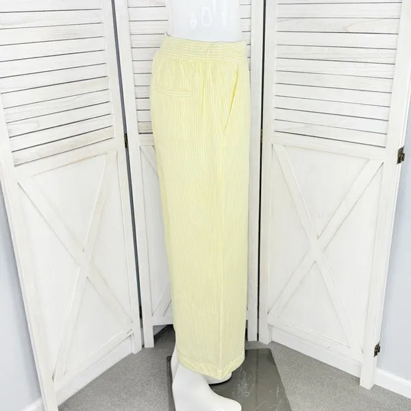Loft Striped Linen Blend Wide Leg Crop Pants‎ Yellow White Small Lined Preppy - Image 4