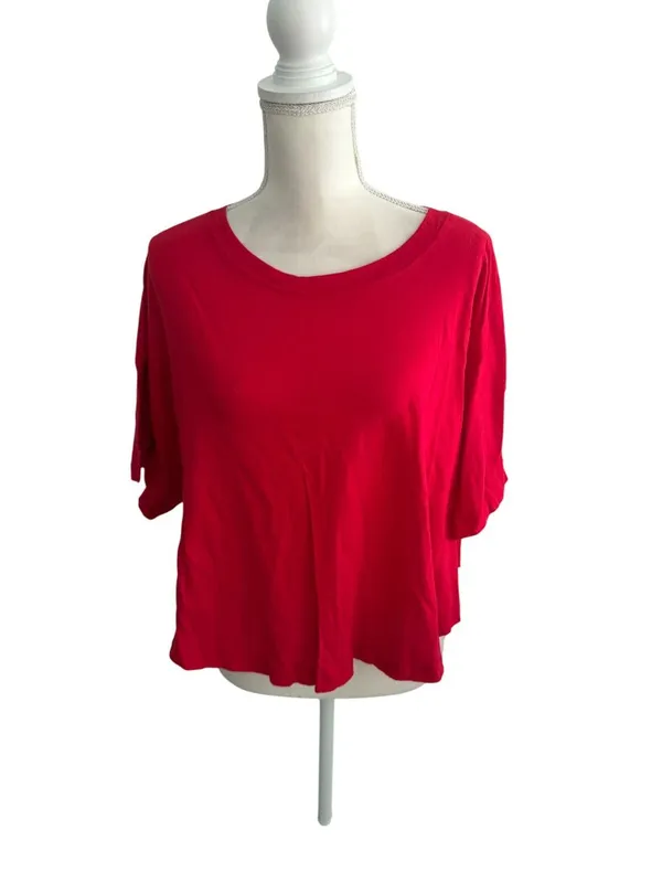 ZENANA Red Short Sleeve Basic Slub Tee Size Large - Image 4