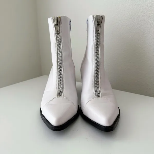 Jeffrey Campbell White Landyn 2 Western Bootie with Front Silver Zip 7.5 - Image 8