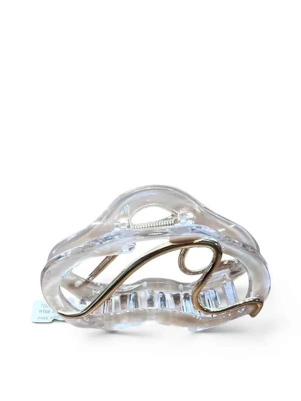 Free People Hair Claw Clip Clear Plastic Curved Spring w/ Gold Tone Hardware NWT - Image 3