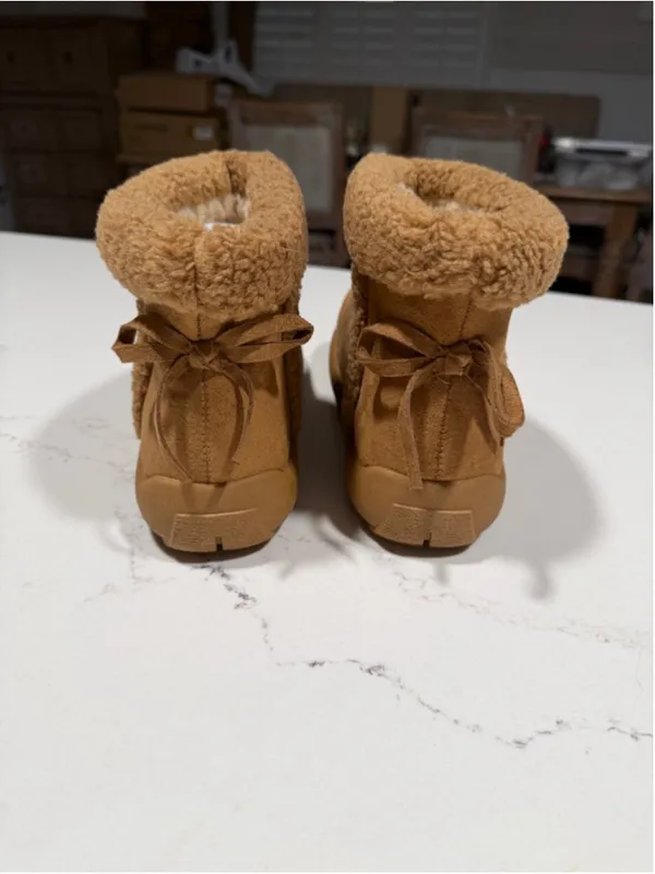 NEW Vegan Suede Fleece Bow Boots Mini Snow Boots Ankle Booties 8.5 - Image 7