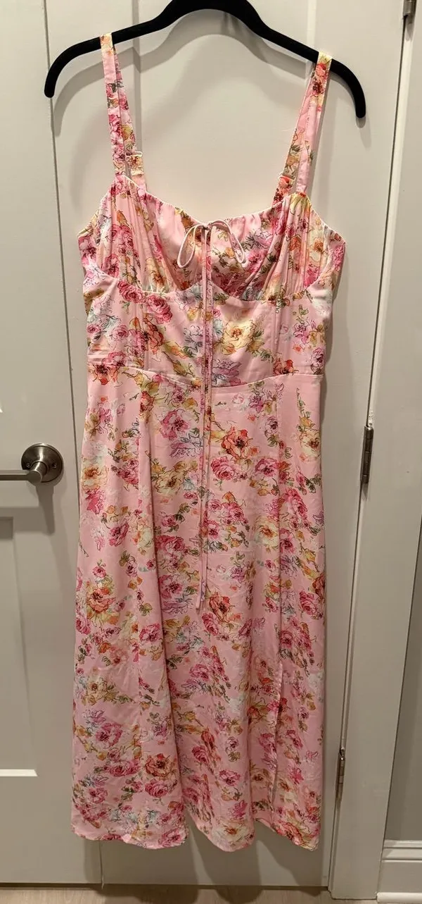🌷 Pink Floral Cottagecore Midi Dress - Image 2