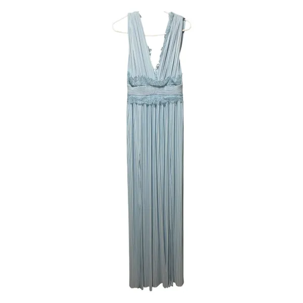 ASOS Light Blue Pleated‎ Lace Trim Maxi Dress Sleeveless V-Neck Wedding Guest 4 - Image 3