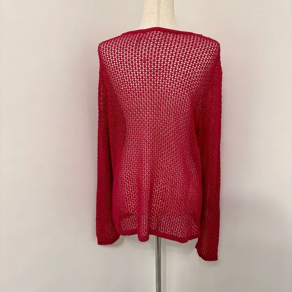 Liz Claiborne Pink Open Knit Linen Blend Sweater Sz XL - Image 3