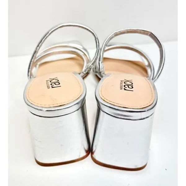 Nordstrom Rack Silver Metallic Strappy Square Toe Block Heel Sandals‎ Size 6 - Image 5