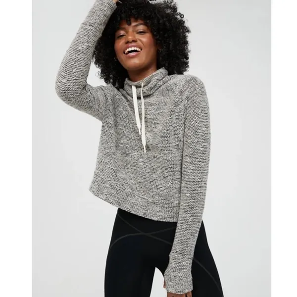 Aerie Snow Day Mock Neck Sweatshirt Boucle Women’s Size Medium Dark Gray Black - Image 2