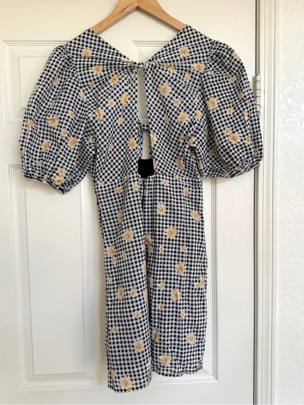 Anthropologie En Saison Floral Gingham Tie Front Cut Out Back Dress‎ - Image 8