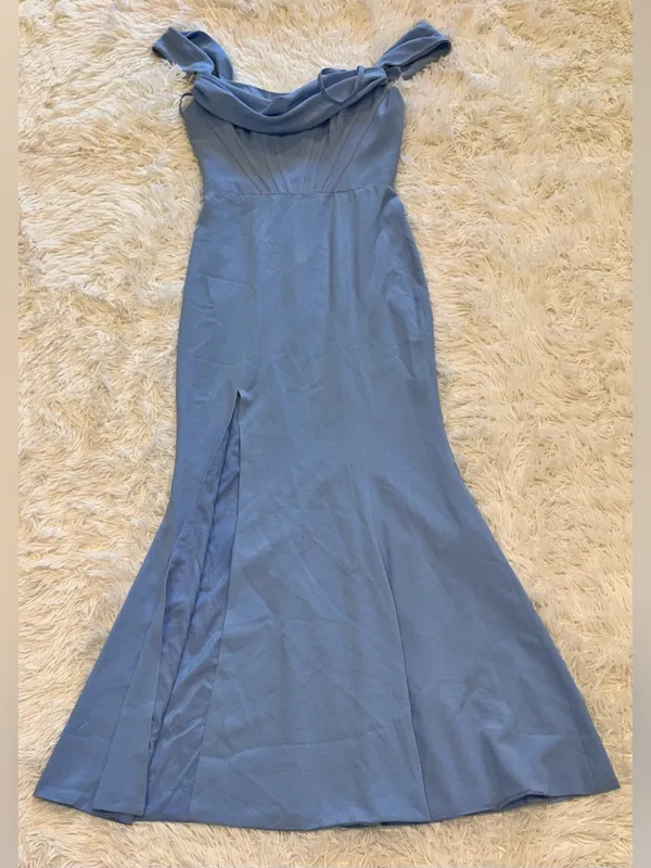 New Dress The Population Melania Off-The-Shoulder sky blue Gown sz XS - Image 3