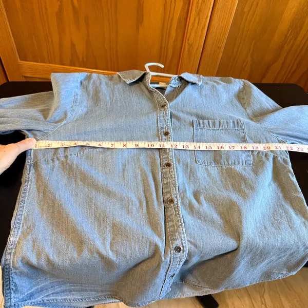 Style & Co XL Light Wash Blue Denim Button Down Long Sleeve Jean Shirt Cotton - Image 6