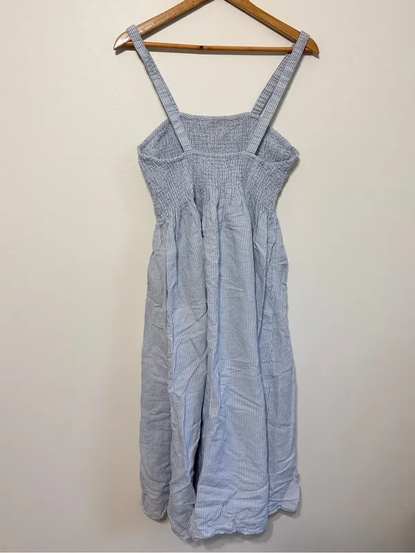 J crew smocked beach dress linen cotton stripes blue size medium - Image 5