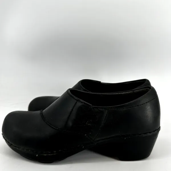 Dansko Stacie Clogs Leather Slip On Crisscross Heel Rocker Round Toe Black 6 - Image 4
