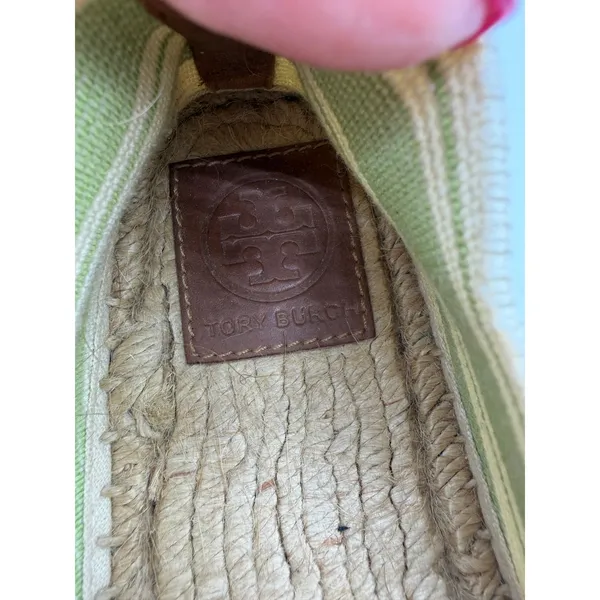 Tory Burch Striped Espadrille Slip-On Flats Green‎ Ivory Canvas Jute Women’s 10 - Image 11