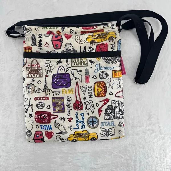 Brighton Jet Set Crossbody Bag Graphic Graffiti Print Nylon Travel Fun Chic - Image 3