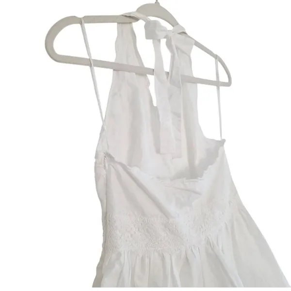 Zara NWT Cotton Eyelet Embroidered V-Neck Mini Halter Dress Lined Size M - Image 9
