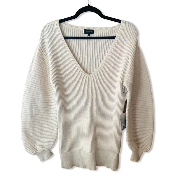 Majorelle Riley Tunic Sweater Ivory ribbed blouson sleeves knit Revolve As Is - Image 5