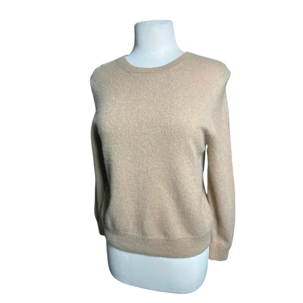 QUINCE Women’s Tan Cashmere Pullover Crewneck Long Sleeve Sweater - Image 4