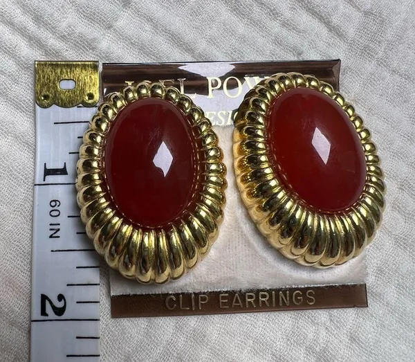 Vintage Joel Powell Designs Clip Earrings Gold/Orange - Image 6