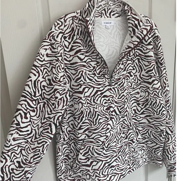 Kinesis Womens‎ Zebra Print Quarter Zip Pullover Mock Neck Active Top Burgundy L - Image 9