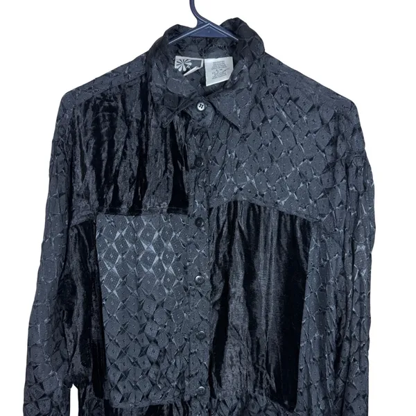 Phool Vintage Black Velvet Patchwork Textured Button Down Shirt Womens Medium - Image 2