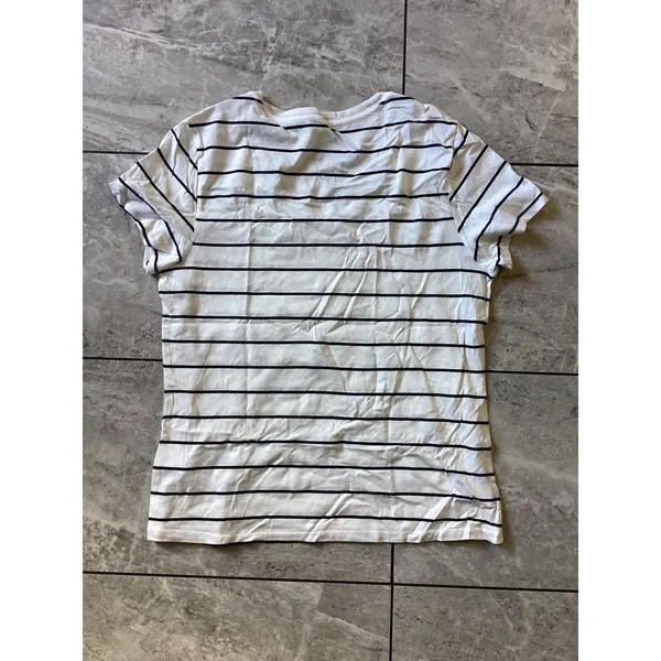 Quince NWOT Cotton Modal V-Neck Tee Ivory Black Stripe Short Sleeve Top L - Image 7