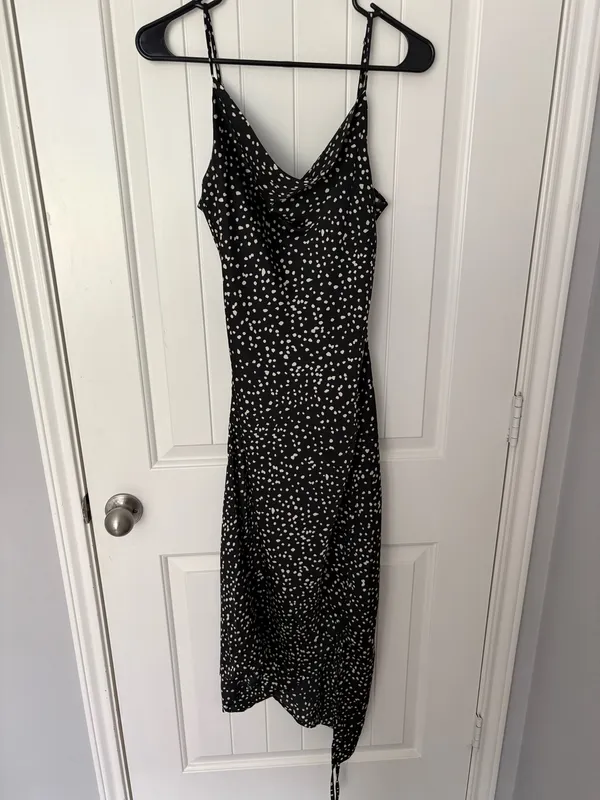 Black and White Satin Polka Dot Dress - Image 3