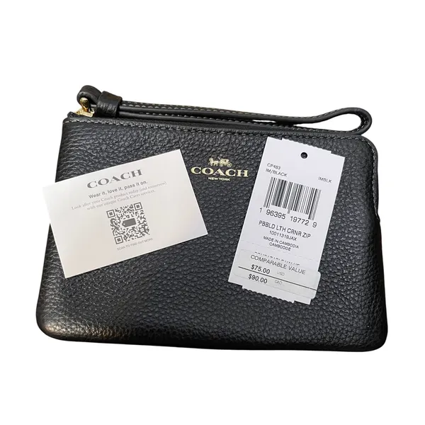 NWT Coach Corner Zip Wristlet Wallet Polished Pebble Leather Black CP483 IMBLK - Image 3