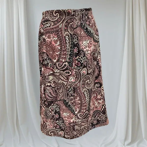 Elementz Petite Midi Skirt Womens PS Brown Paisley Excellent Stretch‎ A-Line - Image 6