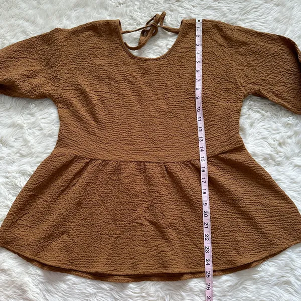 Madewell Blouse Peplum Open-Back Top Brown S - Image 12