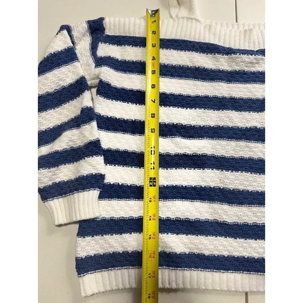 So Striped Knit‎ Sweater Cold Shoulder Long Sleeve Pullover Top M - Image 4
