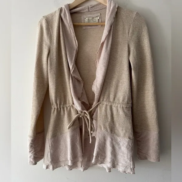 Anthropologie Saturday Sunday‎ Oatmeal Matanie Tie Closure Ruffle Cardigan - Image 2