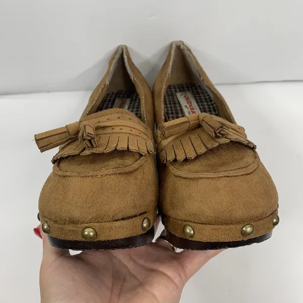 Vintage Y2K Size‎ 9 90s Union Bay Nicolette Platform Wood Heel Studded Pumps Tan - Image 5