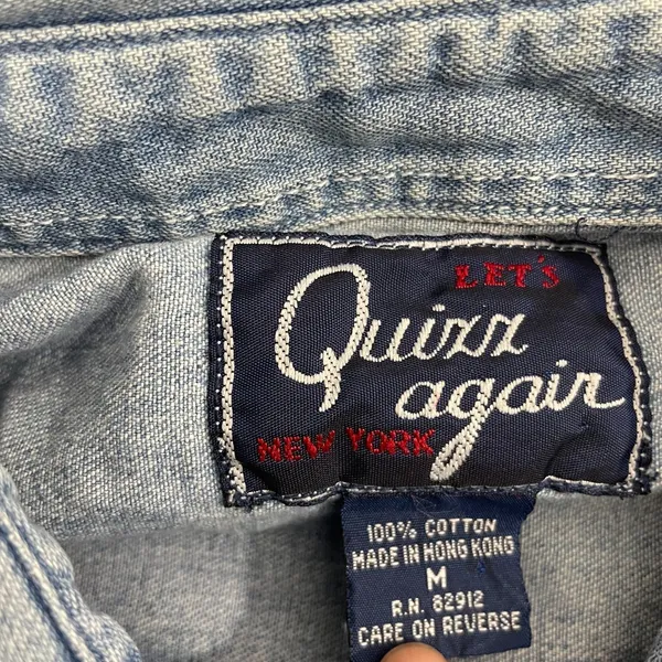 Vintage Embroidered Bear Denim Shirt Women M Blue Let's Quizz Again‎ Grandma - Image 3