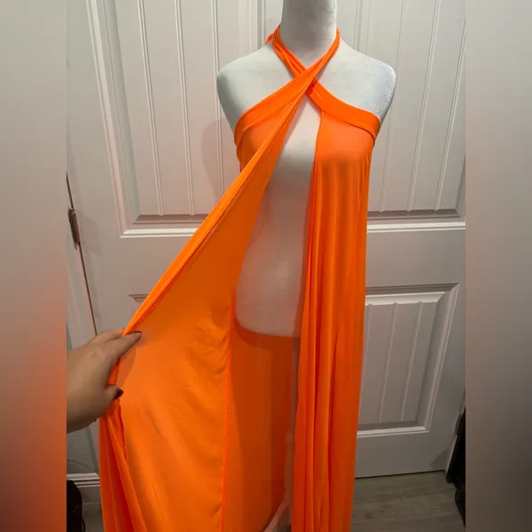 Elegant Orange Strapless Maxi Dress Size XL - Image 5
