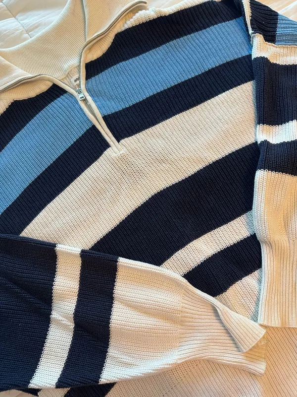 Aerie Oversized Striped Quarter Zip - Image 2