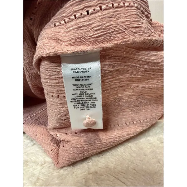 Frye Blush Pink Eyelet Peasant Boho Aztec Print Textured Buttons Blouse SZ L - Image 8