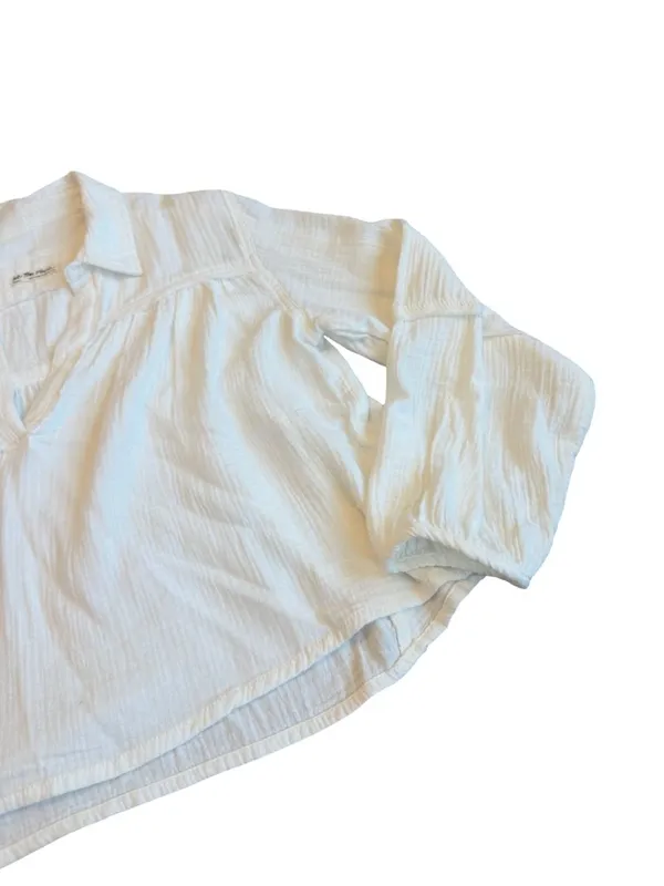 We The Free Ivory Cotton Gauze Popover Blouse Long Sleeve V Neck Small Women's - Image 5