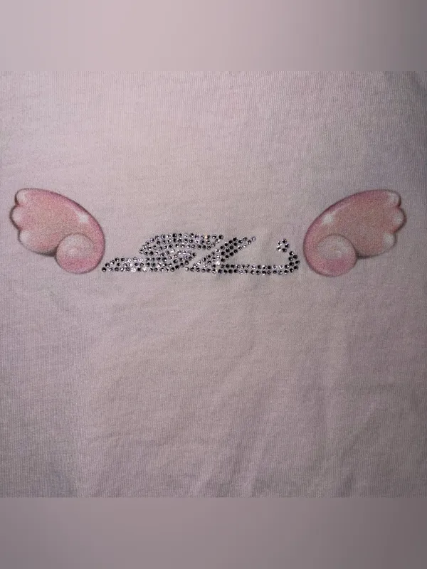 Sandy Liang Womens Y2K Crop Logo Baby Cotton Tee Size S Rhinestones Designe - Image 3