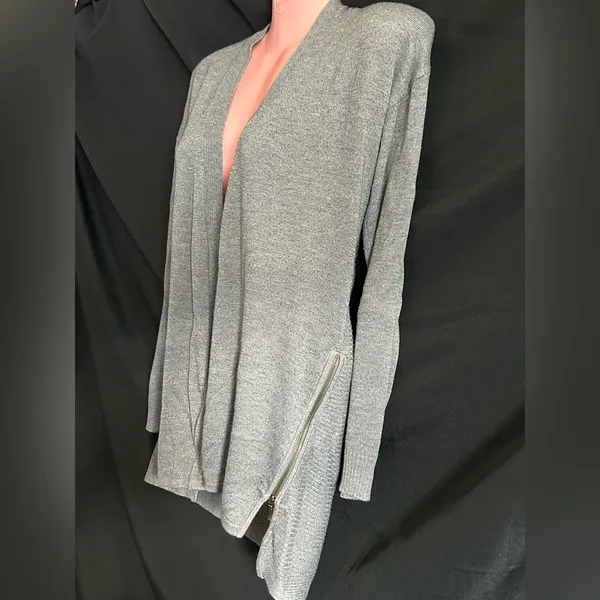 Worthington Gray Women's Open Front Cardigan Sweater with Zipper Detail SZ SM - Image 3