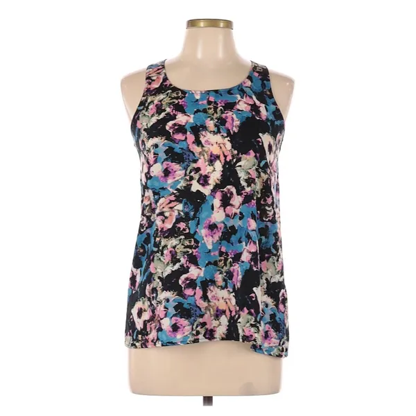 Romeo & Juliet Couture L Floral Pattern Sleeveless Blouse Tank Top Womens Blue - Image 2