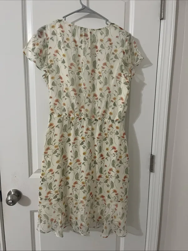 Sam Edelman Ivory Floral Wrap Dress with Green and Orange Print - Image 2