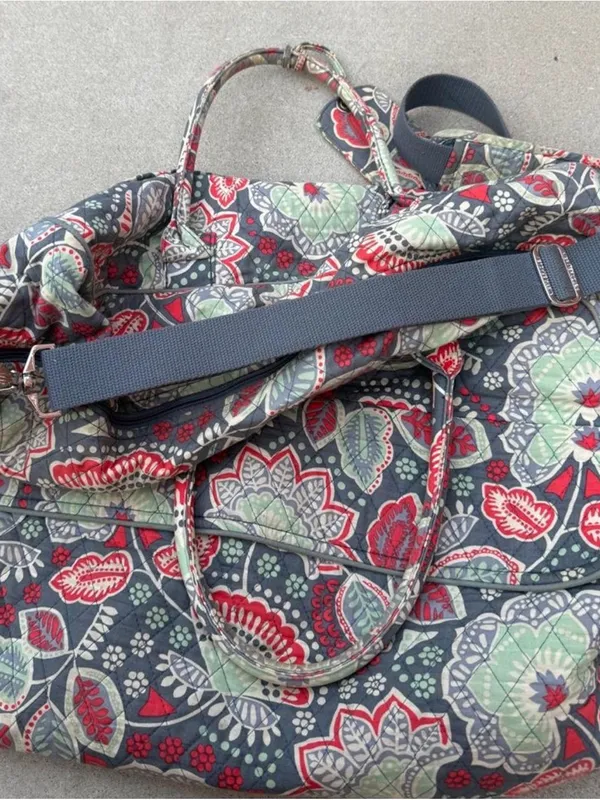 Vera Bradley Weekender Floral Duffle Bag in Gray & Red Quilted Paisley Large - Image 5
