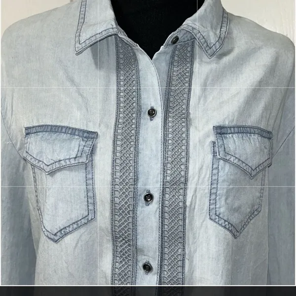 Knox Rose Blue Denim Button Down Denim Shirt(Size Small) - Image 8