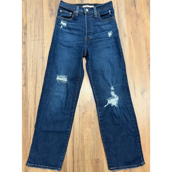 Levi's‎ Ribcage Straight Ankle Jeans 24 High Rise Distressed Dark Wash - Image 3